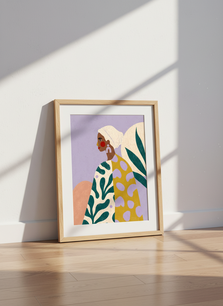 Abstract Woman Art | Boho Portrait, Lilac &amp; Gold Wall Decor | Unique Gift
