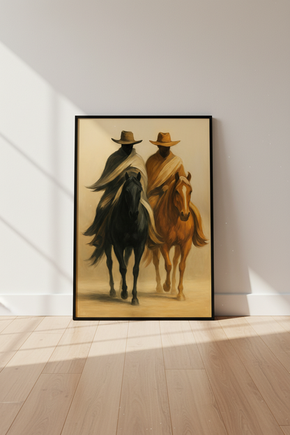 Minimalist Cowboy Horse Wall Art Print | Western Living Room Decor | Neutral Aesthetic Poster | Rustic Farmhouse Gift