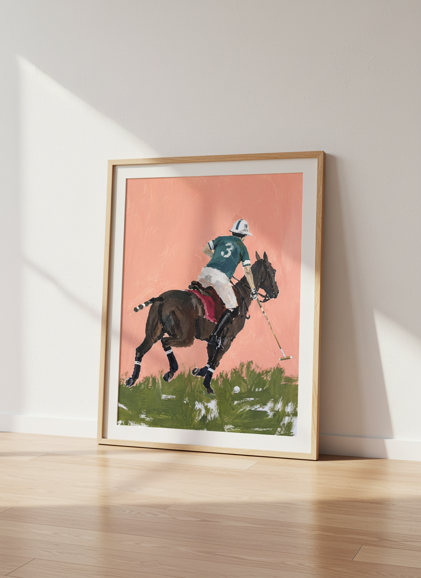 Acrylic Polo Player Wall Art Print | Equestrian Chic Room Decor | Grandmillennial Preppy Aesthetic Poster