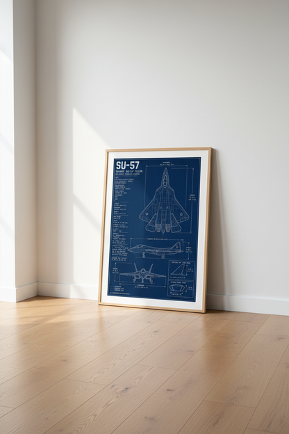 SU-57 Felon Fighter Jet Blueprint Wall Art | Aviation Decor, Man Cave Poster