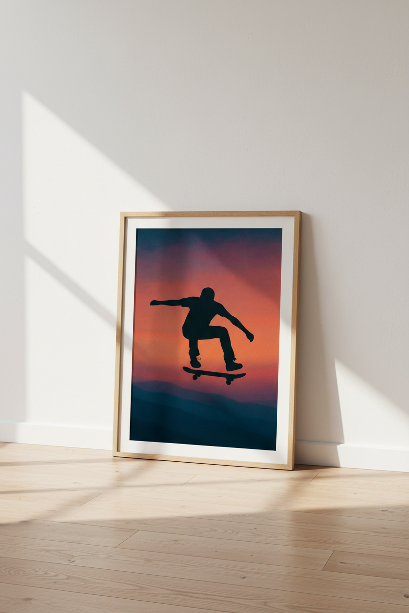 Minimalist Skater Silhouette Wall Art Print | Teen Room Decor | Aesthetic Skateboard Poster | Sports Art Gift