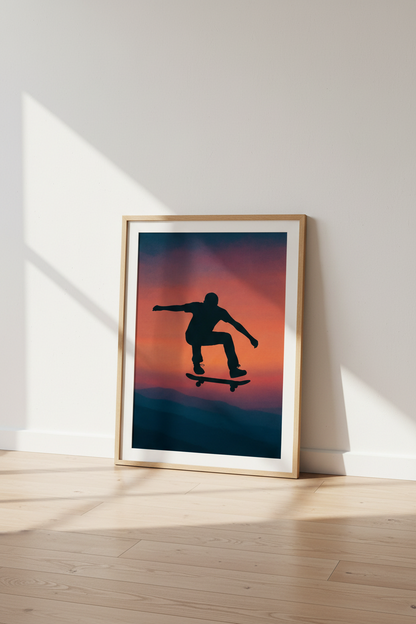 Minimalist Skater Silhouette Wall Art Print | Teen Room Decor | Aesthetic Skateboard Poster | Sports Art Gift