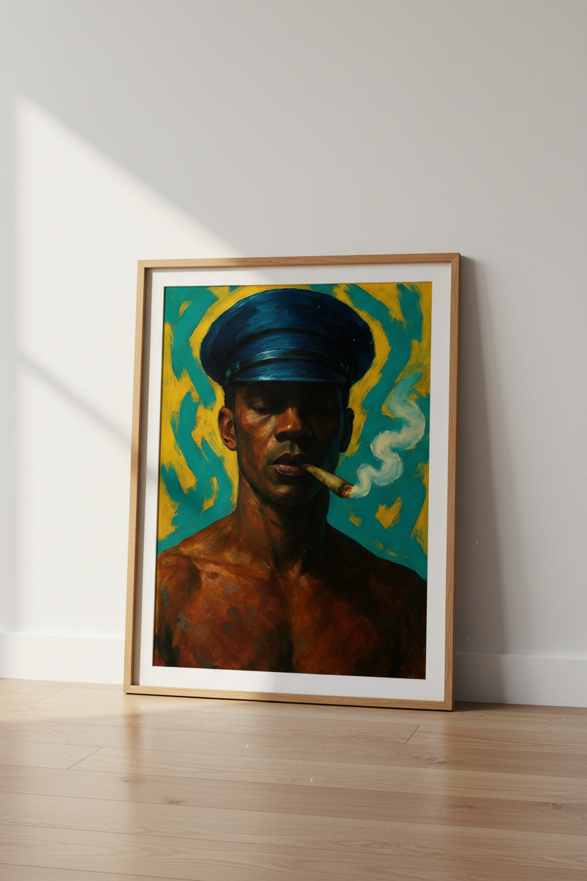Abstract Expressionist Man Smoking Wall Art Print | Living Room Decor | Eclectic Framed Poster