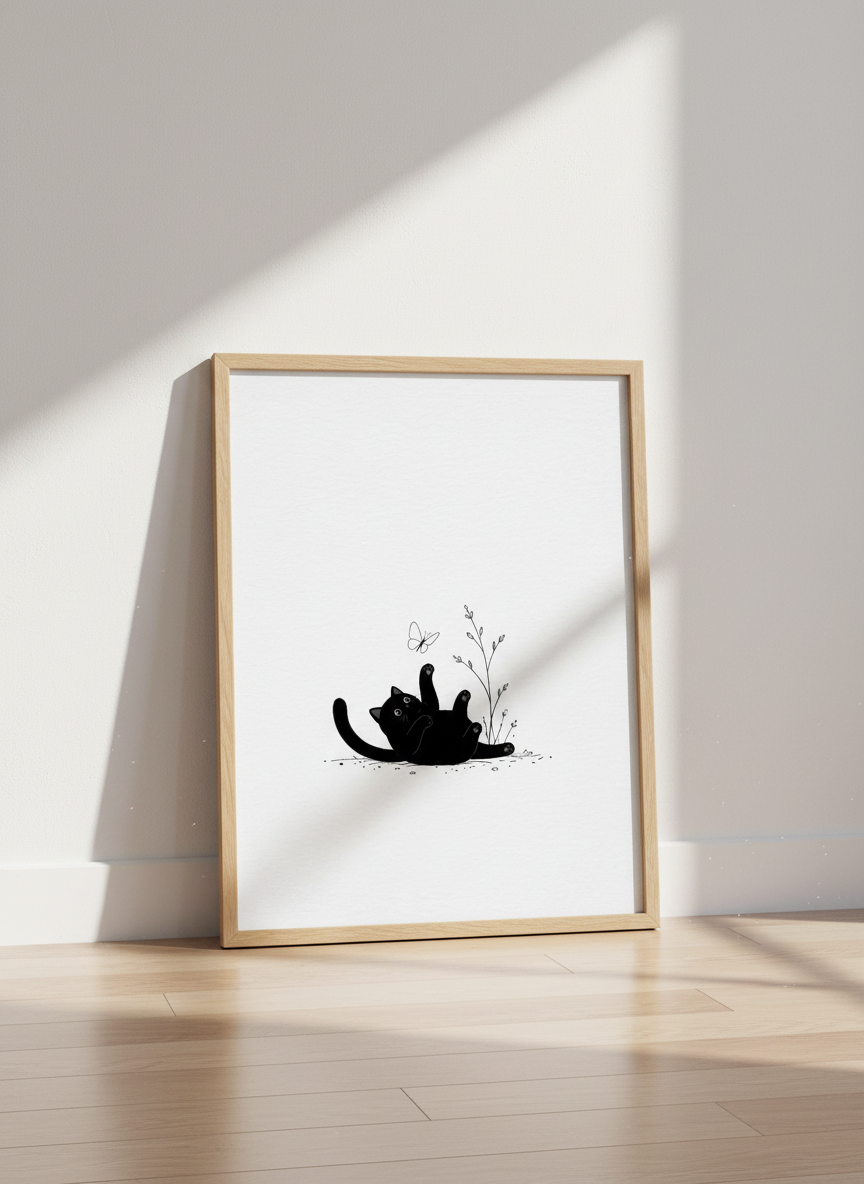 Minimalist Black Cat Wall Art Print | Boho Nursery Decor | Cute Animal Poster | Cat Lover Gift Printable Art