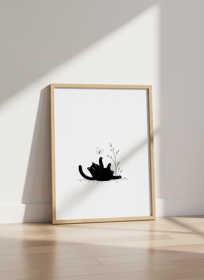 Minimalist Black Cat Wall Art Print | Boho Nursery Decor | Cute Animal Poster | Cat Lover Gift Printable Art