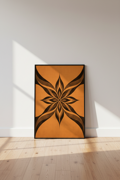 Abstract Floral Mandala Wall Art Print | Mid-Century Modern Boho Home Decor | Orange Black Geometric Flower Poster Wall Hanging