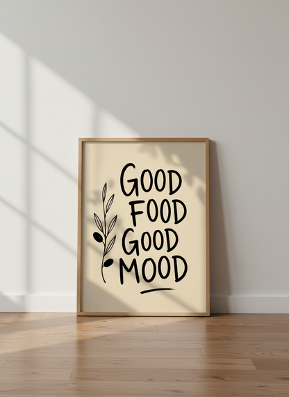 Good Food Good Mood Kitchen Art | Foodie Quote Print, Dining Room Decor | Aesthetic Poster