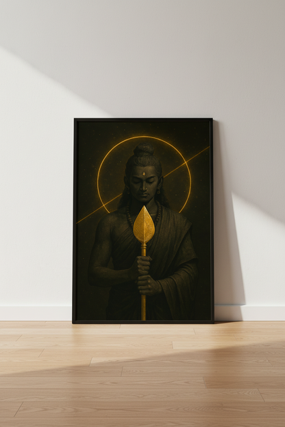 Divine Warrior Wall Art Print | Hindu Mythology Decor | Spiritual Golden Poster | Murugan Skanda Artwork | Meditation Room Aesthetic