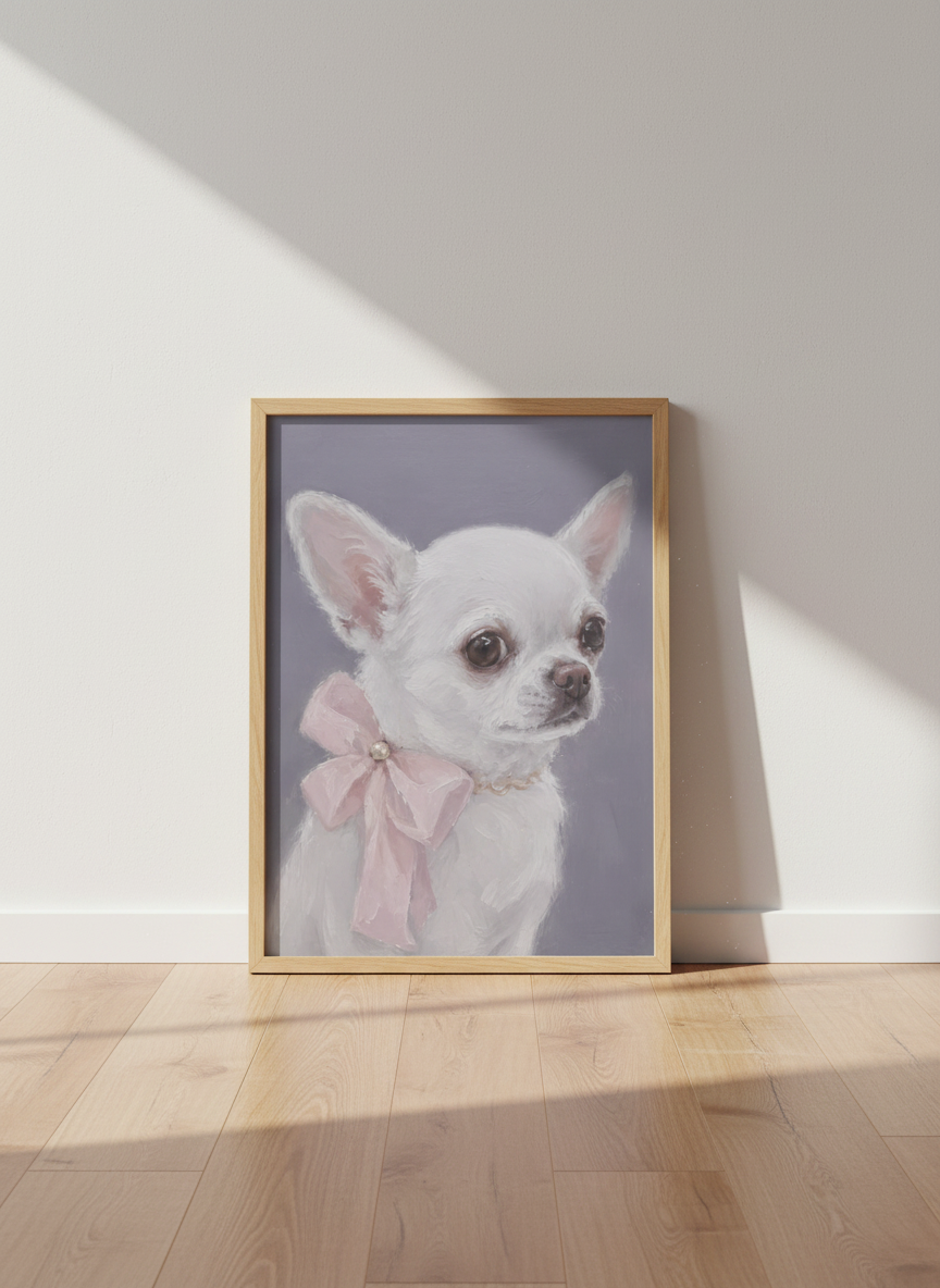 Chic Realistic Chihuahua Puppy Wall Art Print | Nursery &amp; Pet Lover Decor | Soft Pastel Aesthetic Poster Gift
