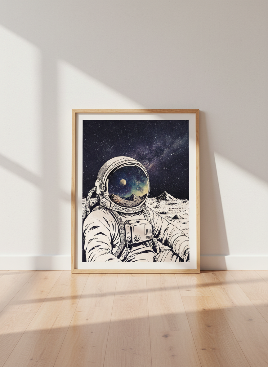 Cosmic Astronaut Wall Art Print | Space Decor | Sci-Fi Poster | Celestial Art | Moon Art | Gift for Him | Unframed, Framed, Digital
