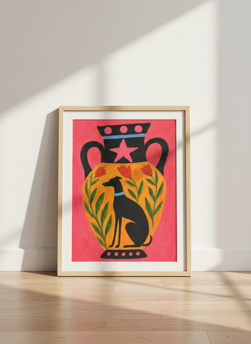 Abstract Dog Wall Art Print | Eclectic Home Decor | Quirky Boho Poster | Dog Lover Gift | Maximalist Pet Portrait
