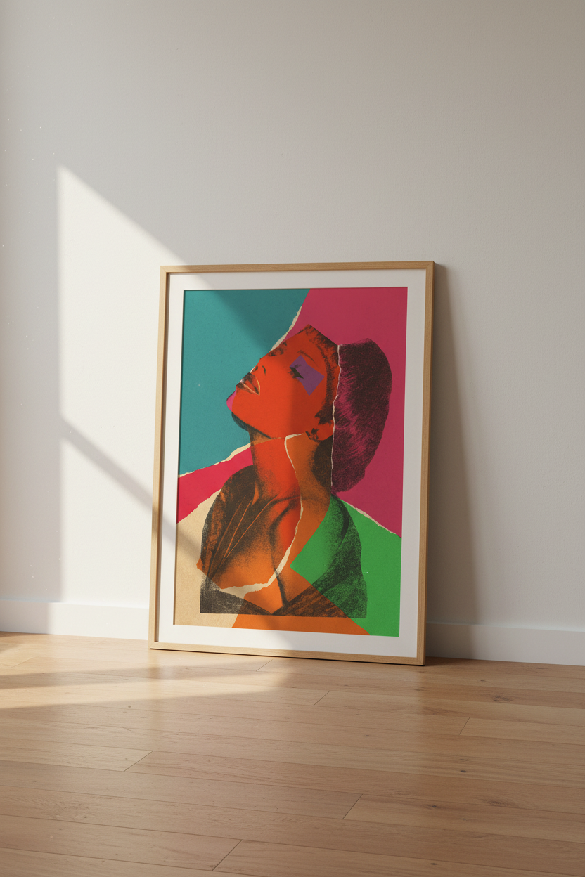 Collage Abstract Woman Framed Wall Art | Retro Aesthetic Decor | Vibrant Pop Art Poster Print for Living Room