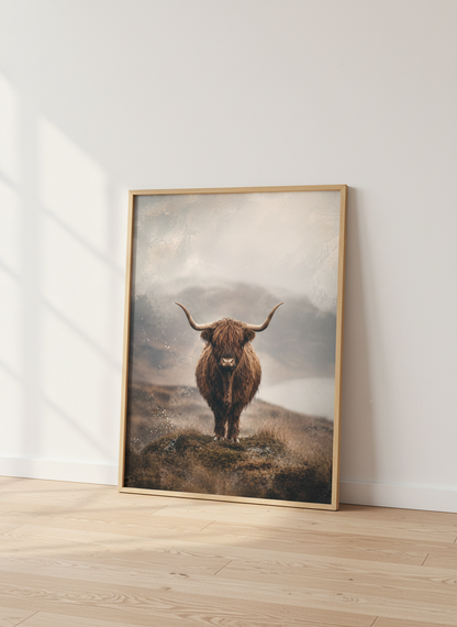 Highland Cow Print | Rustic Farmhouse Decor, Moody Scottish Animal Wall Art