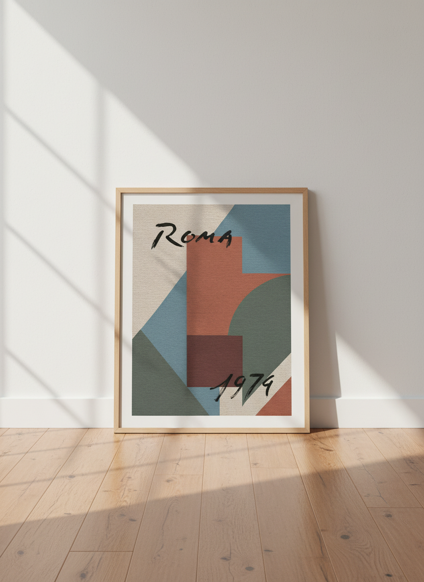 Abstract Geometric Roma 1974 Wall Art Print | Mid Century Modern Decor | Vintage City Travel Poster | Unframed, Framed, Digital