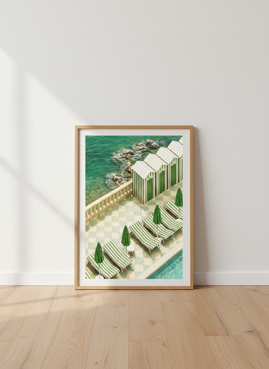 Coastal Beach House Wall Art Print | Midcentury Modern Bathroom Decor | Vintage Resort Poster | Retro Summer Landscape