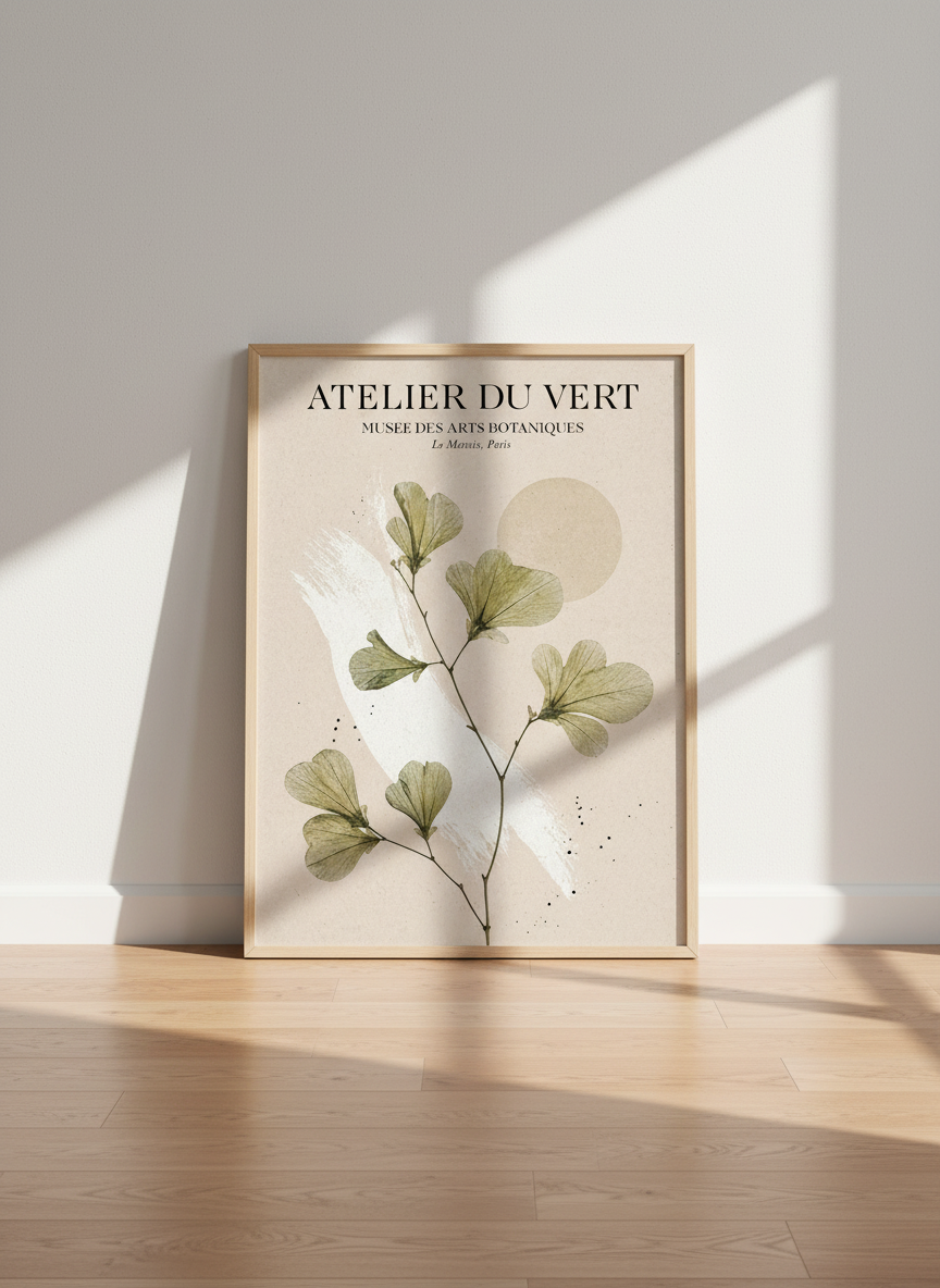 Natural Botanical Gallery Wall Art | Beige Green Decor | Parisian Herbarium Poster