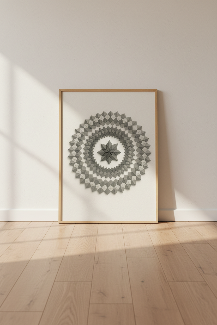 Abstract Geometric Wall Art Print | Minimalist Living Room Decor | Gray Mandala Poster | Modern Aesthetic Home Gift