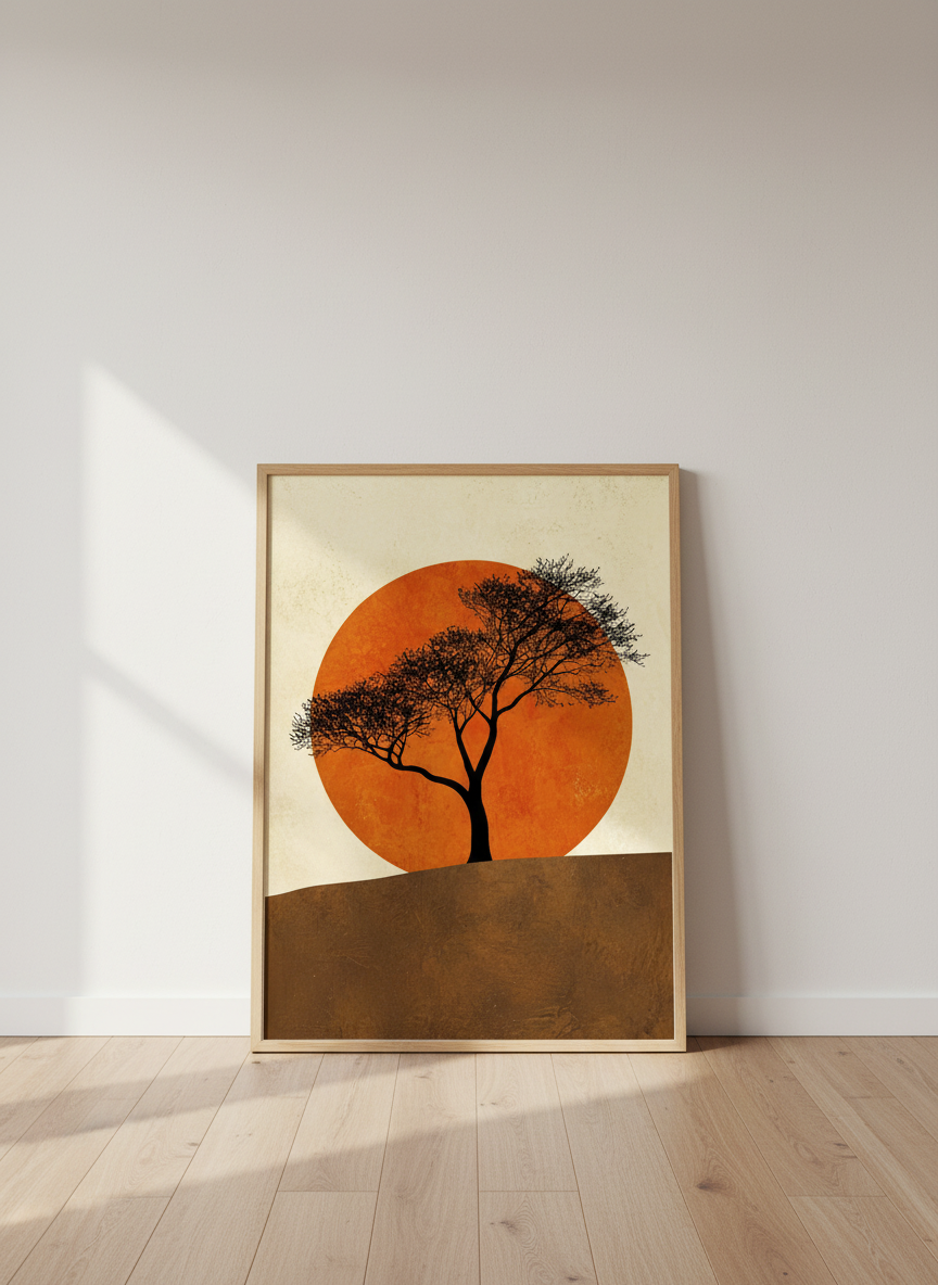Minimalist Tree Sunset Wall Art | Boho Decor | Rustic Landscape Poster Print