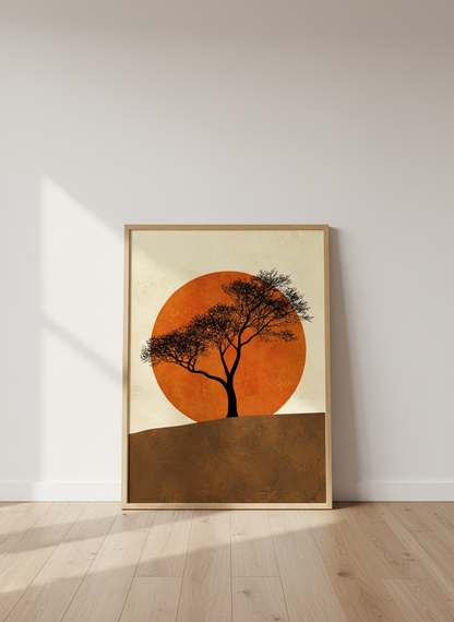 Minimalist Tree Sunset Wall Art | Boho Decor | Rustic Landscape Poster Print