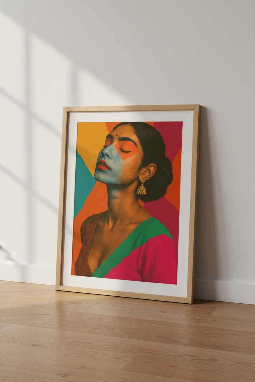 Abstract Woman Portrait Framed Wall Art Print | Boho Bedroom Decor | Maximalist Aesthetic Poster | Ready to Hang Ethnic Art