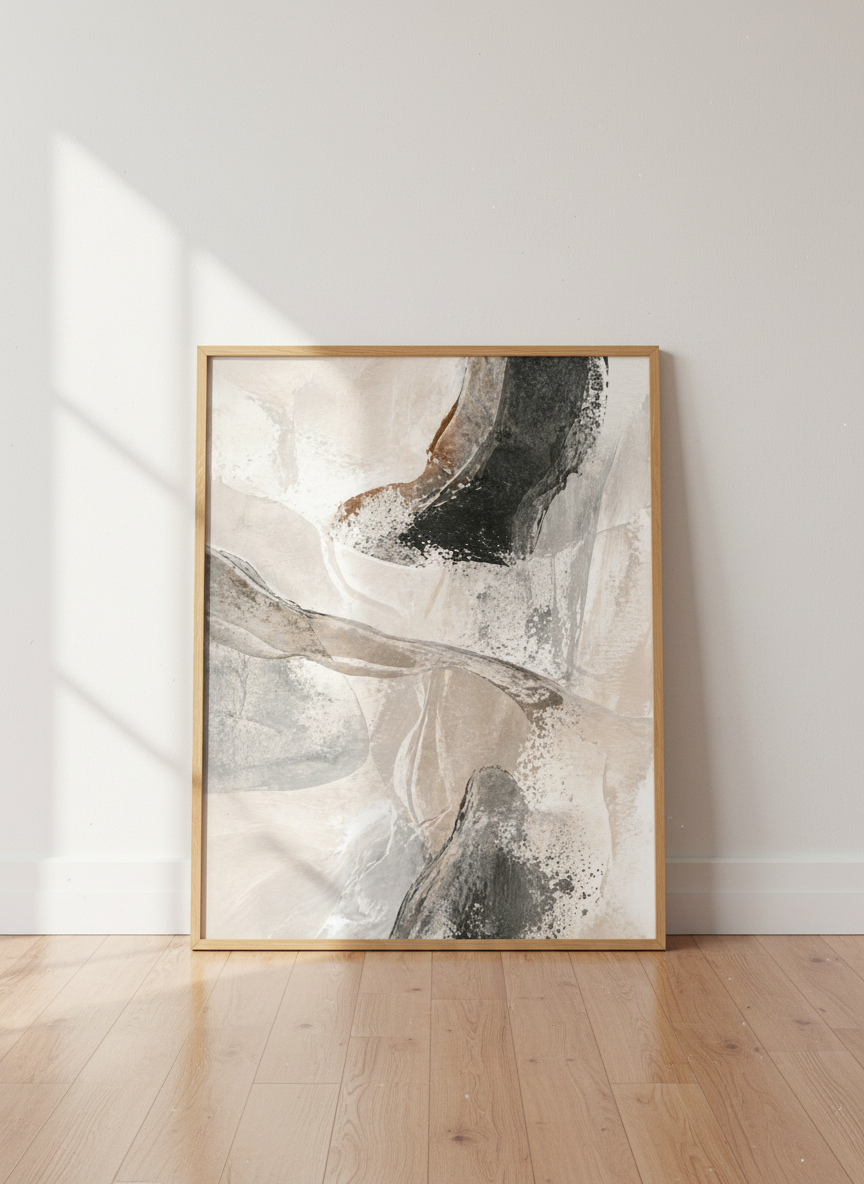 Abstract Organic Wall Art Print | Modern Living Room Decor | Neutral Aesthetic Poster | Minimalist Art | Earthy Grey Beige Black