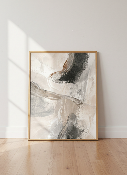 Abstract Organic Wall Art Print | Modern Living Room Decor | Neutral Aesthetic Poster | Minimalist Art | Earthy Grey Beige Black
