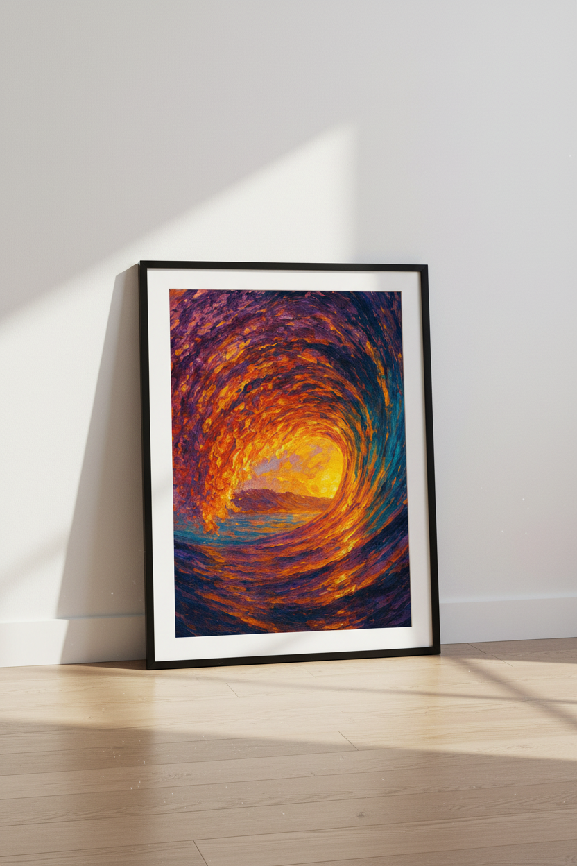 Impressionist Ocean Wave Wall Art Print | Vibrant Sunset Seascape Decor | Abstract Coastal Poster | Bright Home Office Art
