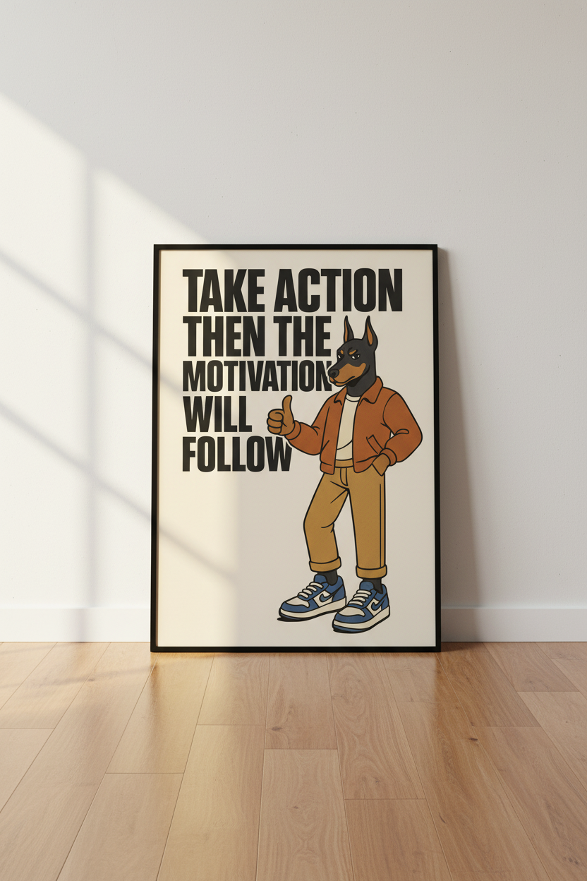Motivational Doberman Wall Art Print | Office Gym Decor | Inspirational Quote Poster | Animal Art Print for Modern Home