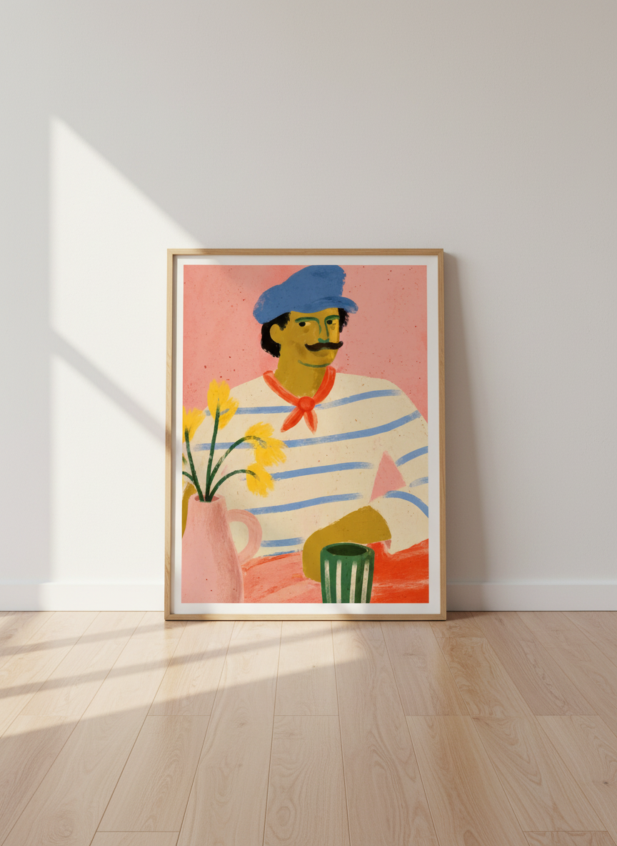 Abstract French Man Wall Art Print | Eclectic Kitchen Decor | Parisian Cafe Poster | Vibrant Digital Download | Unframed Framed