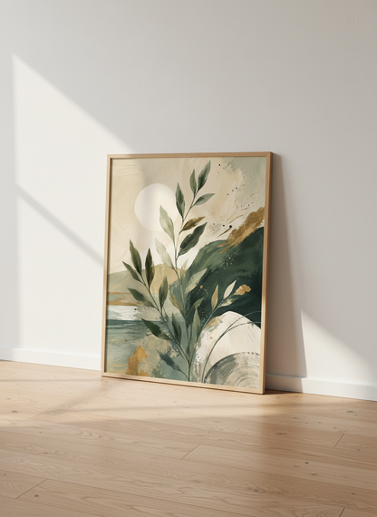 Abstract Botanical Art | Earth Tone Leaves Wall Decor | Modern Forest Poster Print