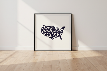 USA Map Wall Art Print | Modern Abstract US Map Poster | Minimalist Home Decor | Patriotic Wall Hanging | Navy Wavy Design