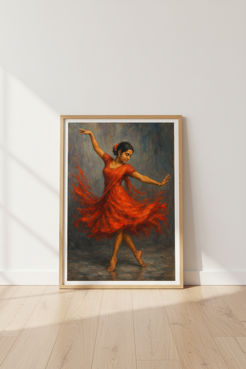Impressionist Indian Dancer Wall Art Print Elegant | Living Room Decor | Cultural Aesthetic Poster
