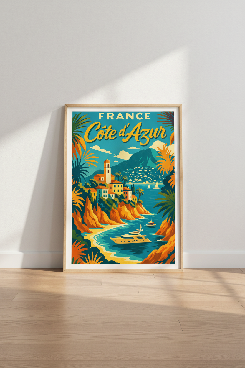 Vintage French Riviera Travel Poster | Cote d&