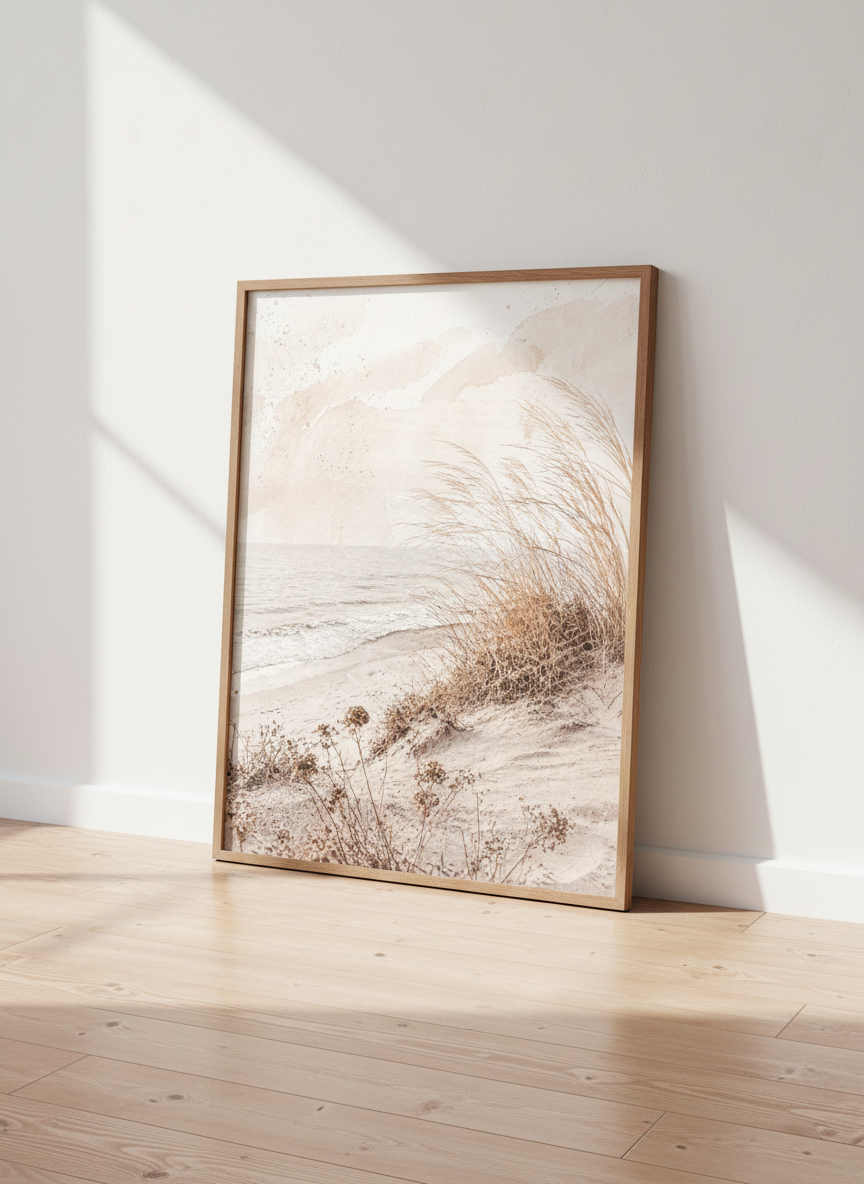 Coastal Beach Dune Art | Neutral Watercolor Abstract Sea Grass Print, Boho Home Decor