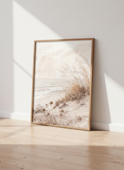 Coastal Beach Dune Art | Neutral Watercolor Abstract Sea Grass Print, Boho Home Decor