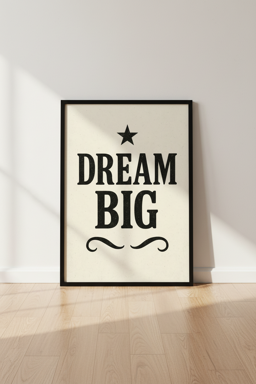 Minimalist Motivational Wall Art Print | Dream Big Quote Poster | Living Room Decor | Farmhouse Nursery Art | Inspirational Text Art