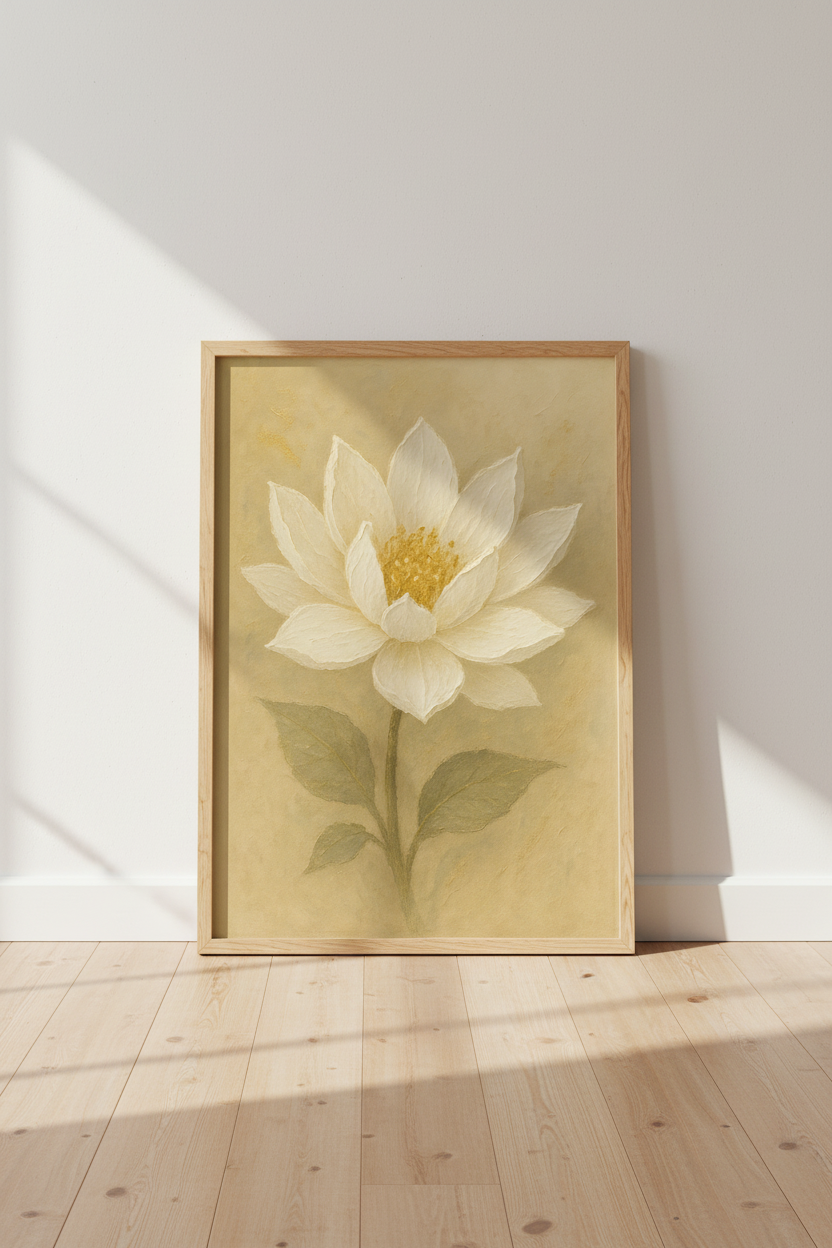 Minimalist Lotus Wall Art Print | Boho Bedroom Decor | Beige Botanical Poster | Zen Home Art | Earth Tone Flower Art
