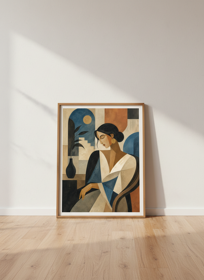 Cubist Woman Wall Art Print | Modern Home Decor | Neutral Bohemian Poster | Abstract Female Art | Mid-Century Meditation Gift
