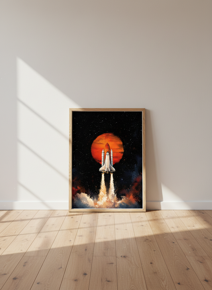 Space Shuttle Launch Wall Art | Cosmic Red Planet Poster | Space Exploration Decor