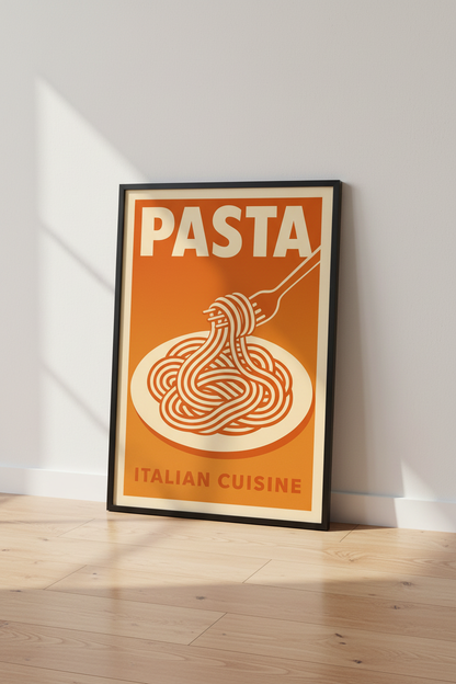 Pasta Italian Cuisine Wall Art Print - Retro Orange Food Poster, Kitchen Dining Room Decor, Unique Home Decor, Giclee Print