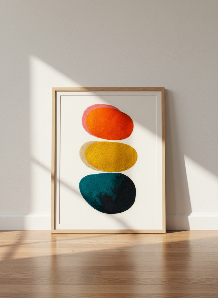 Abstract Felted Ovals Wall Art Print | Modern Living Room Decor | Mid-Century Aesthetic Poster | Colorful Geometric Print