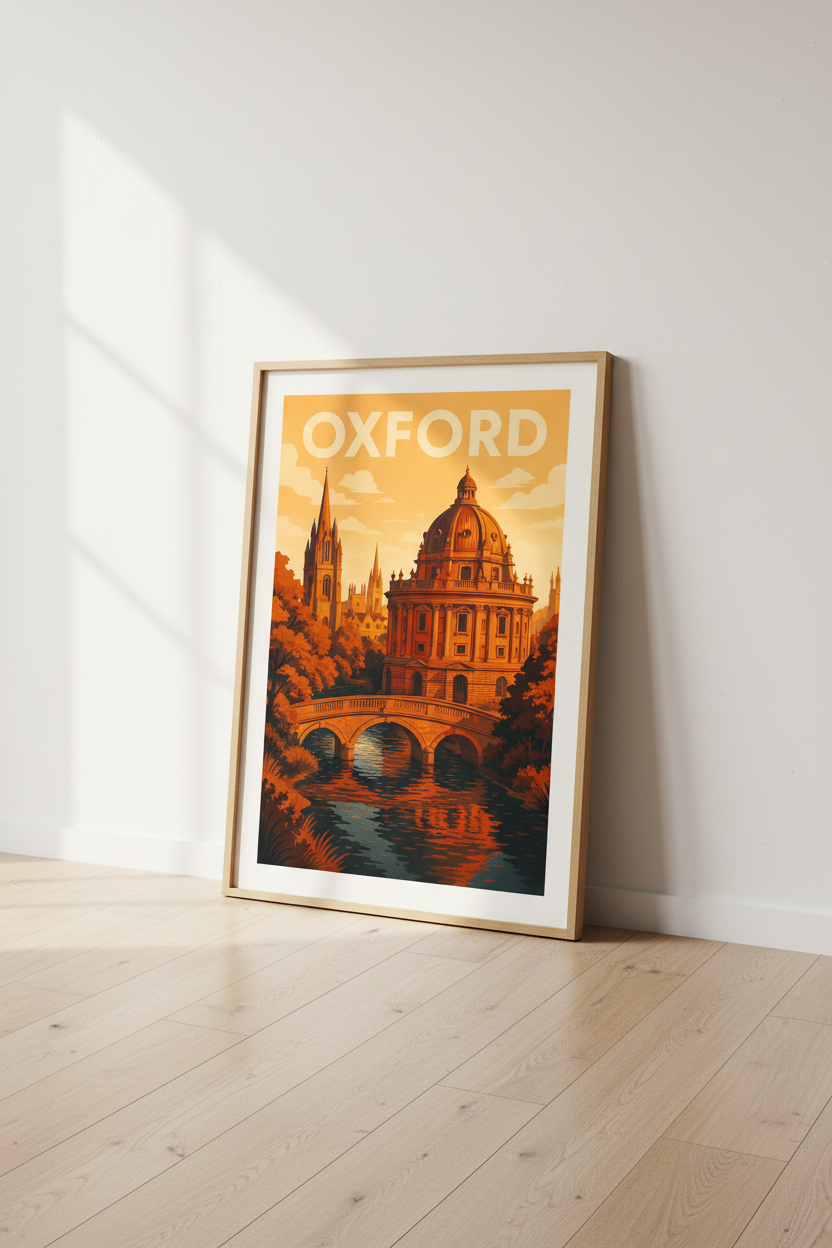 Vintage Oxford Wall Art Print | Radcliffe Camera Decor | Travel Poster | UK Cityscape | Mid Century Modern Aesthetic