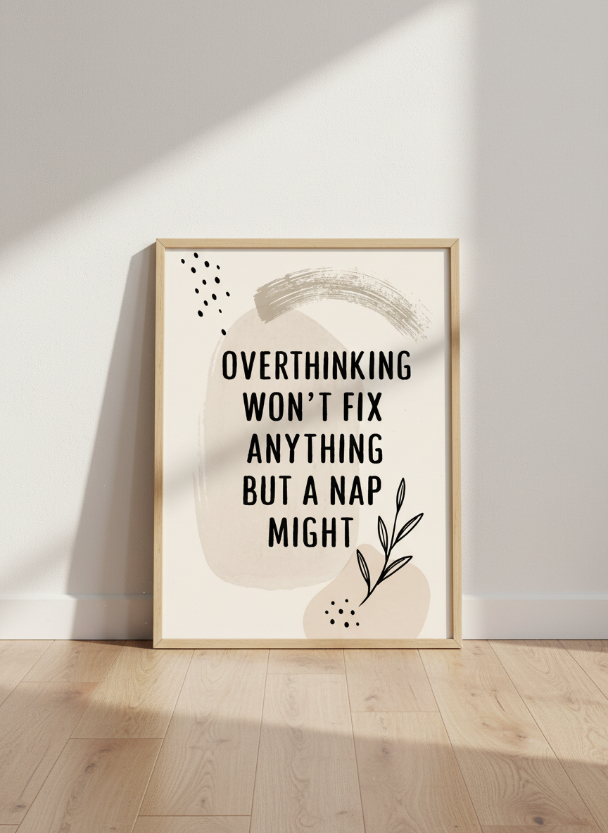 Overthinking Nap Quote Wall Art Print | Boho Neutral Bedroom Decor | Funny Poster