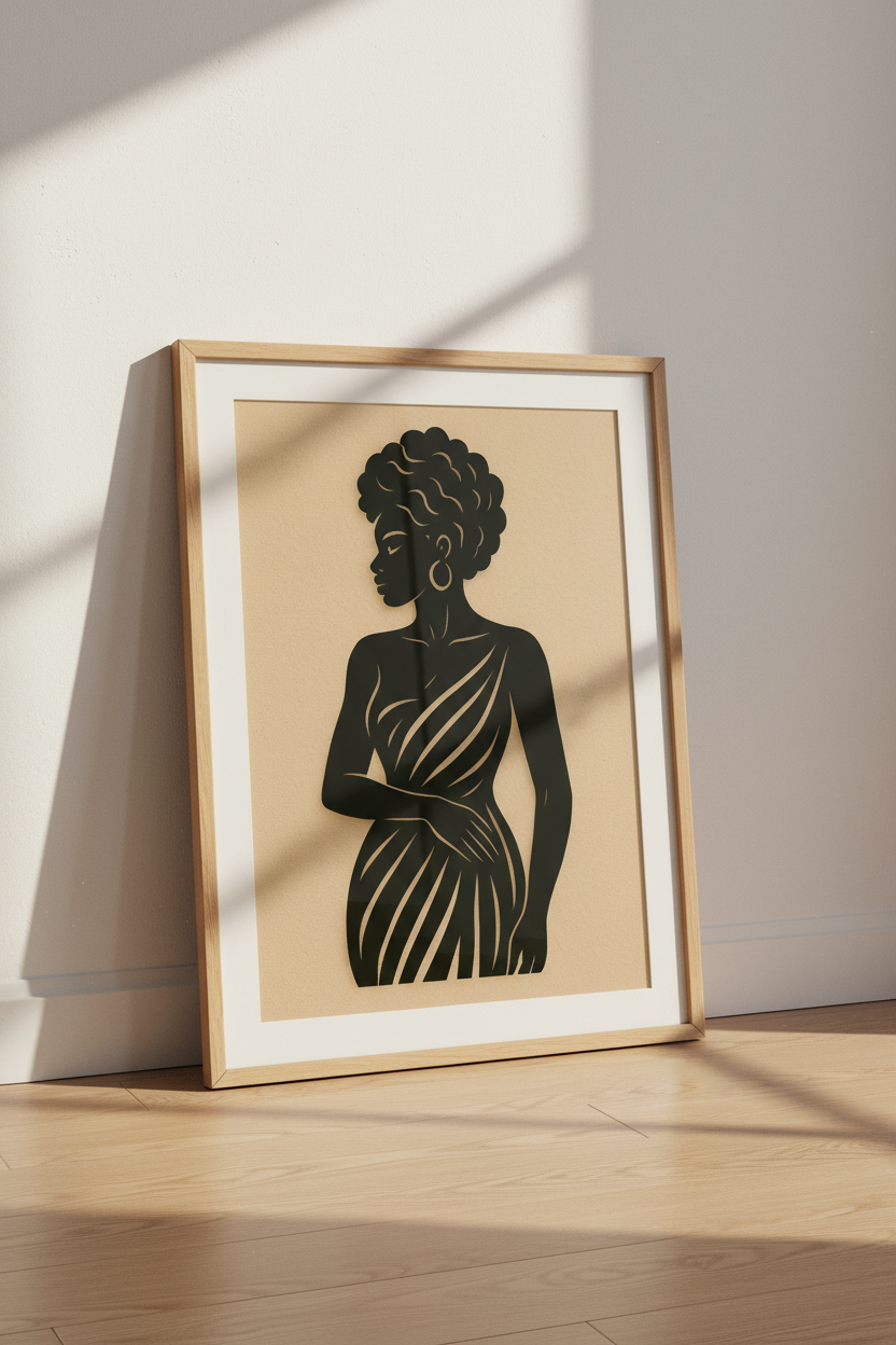 Minimalist Afro Woman Wall Art Print | Boho Living Room Decor | Black Art Aesthetic Poster | African American Woman