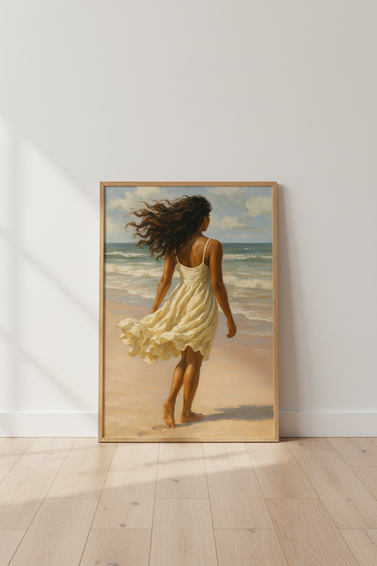 Breezy Beach Oil Painting Wall Art Print | Coastal Living Room Decor | Bohemian Aesthetic Poster