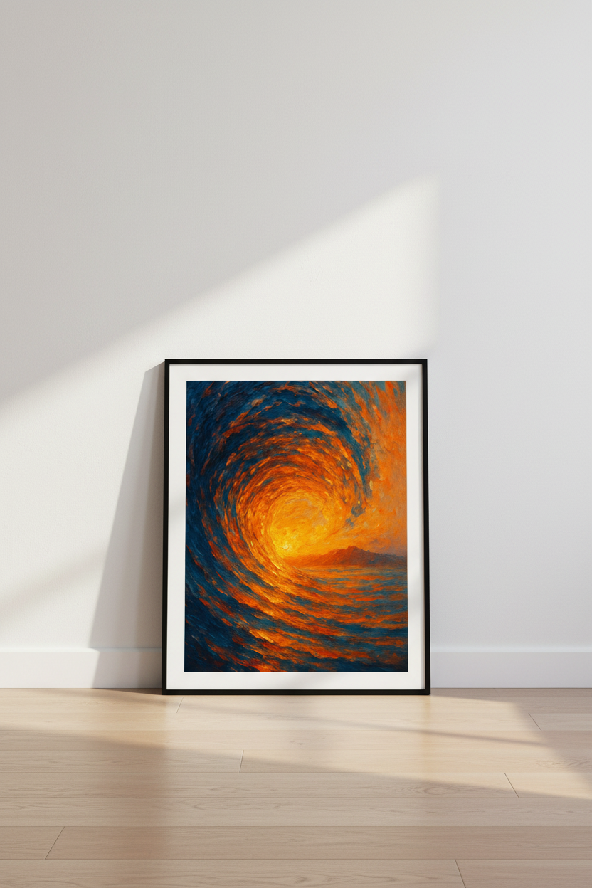 Abstract Ocean Wave Wall Art Print | Vibrant Sunset Seascape Decor | Impressionist Beach Poster | Orange Blue Home Gift