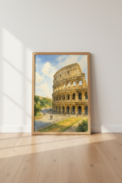 Watercolor Colosseum Wall Art Print | Rome Cityscape Decor | Italian Travel Poster | Ancient Architecture Art | Modern Roman Gift