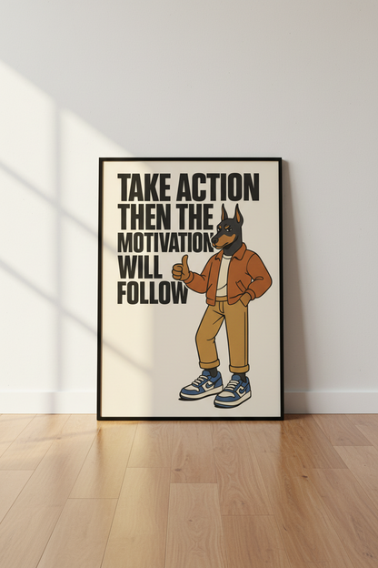Motivational Doberman Wall Art Print | Office Gym Decor | Inspirational Quote Poster | Animal Art Print for Modern Home