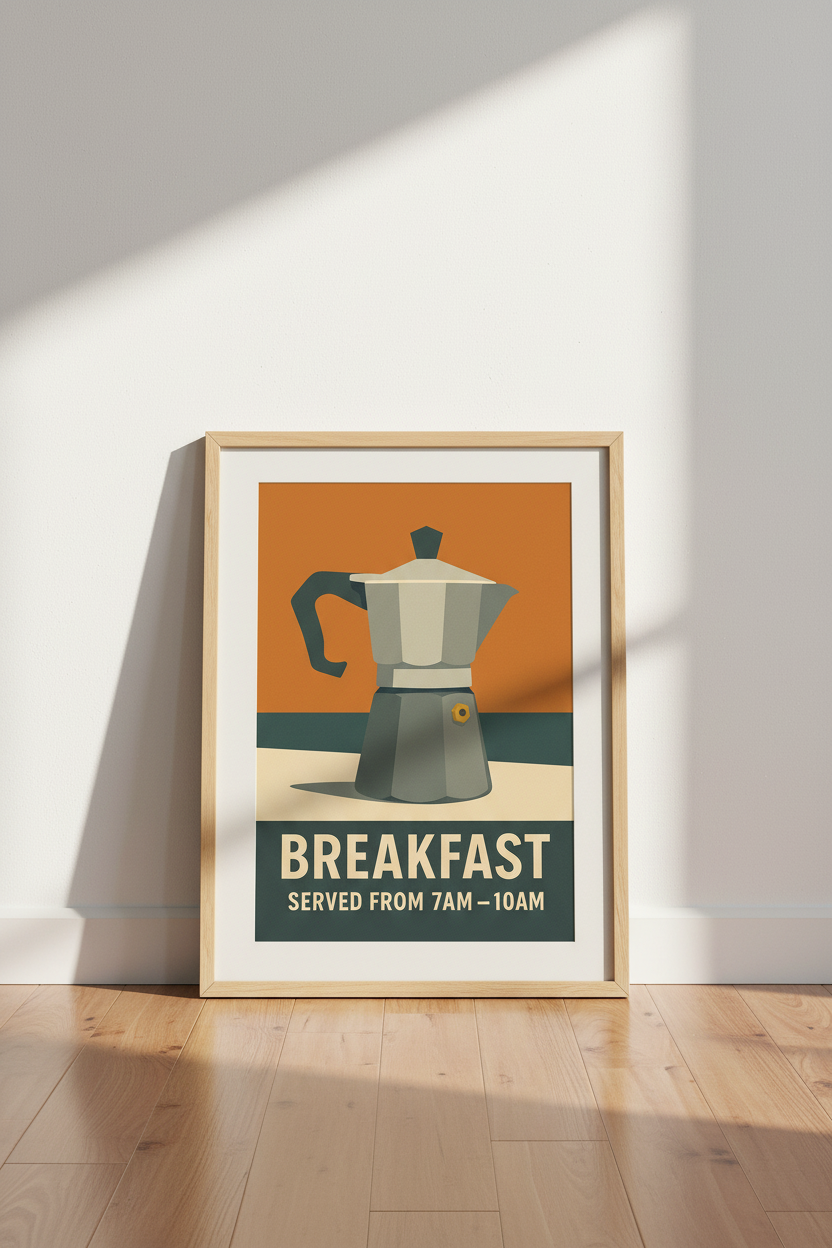 Retro Coffee Moka Pot Kitchen Wall Art Print | Dining Room Decor | Mid-Century Modern Minimalist Boho Poster