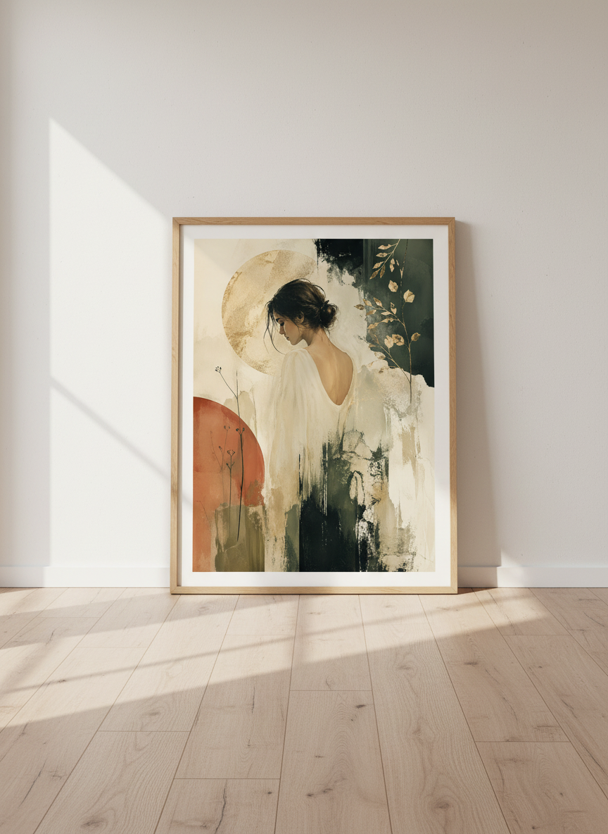 Abstract Woman Art | Boho Gold Decor | Minimalist Gallery Wall Print